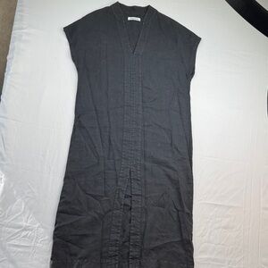 Overlover Linen Chic Black V-Neck tunic dress with a split hem size Large L
